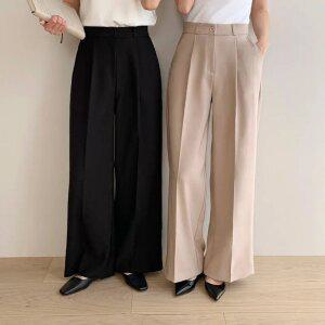 (3기장3사이즈/하체보정핏) 루먼 베이직 핀턱 와이드 밴딩 롱 슬랙스 ps5060