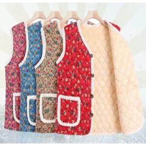 J2K 할머니조끼 빈티지 융털조끼 겨울 베스트 김장 꽃무늬