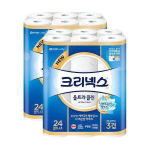 크리넥스 천연펄프 3겹 울트라클린, 25m, 24롤, 2개
