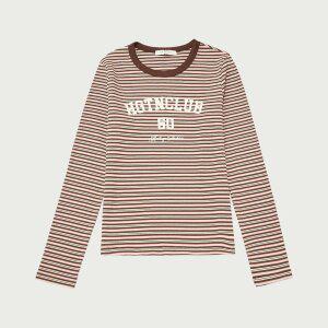 여성 스트라이프 레터링 롱슬리브 티셔츠_185(10530-131-616-45)