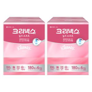 크리넥스 실크 소프트 천연펄프 미용티슈 2겹, 180매, 6입, 2개