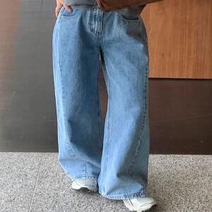 3417 연청 슬럽 절개 와이드핏 데님 (one color) 히든밴딩