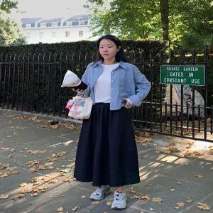 딥데님 심플 절개 밴딩 스커트 (2color)