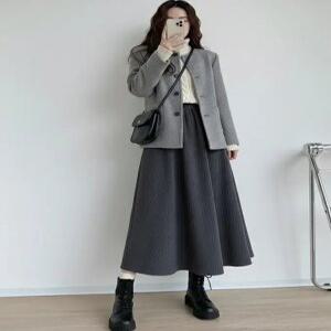 모던 여성 트렌디 코듀로이 골지 기모 스판 롱스커트 A라인 플레어 밴딩 골덴 치마