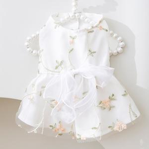 J2K 애견 드레스 리본 꽃자수 강아지 화이트 촬영 화견