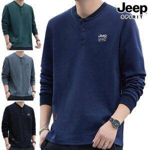 지프 JEEP SPIRIT 남성 티셔츠 라운드넥 단추 캐주얼 셔츠 봄 가을 긴팔 크루넥 버튼