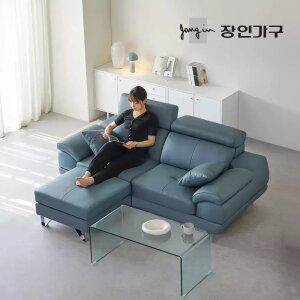장인가구 베스테 천연면피 가죽 3인 소파+스툴