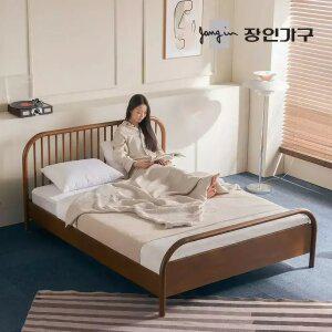 장인가구 자카이 SE0등급 고무나무 원목 평상형 통깔판 침대 Q+본넬유로탑(300T)