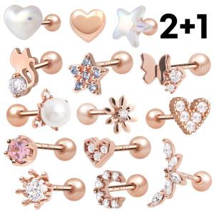 [투쁠원] 14K 골드필드핀 데일리 여성 패션 별 달 하트 진주 오로라 피어싱