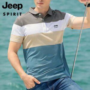JEEP SPIRIT 남성 여름 반팔 티셔츠 비즈니스 스트라이프 캐주얼 반팔티
