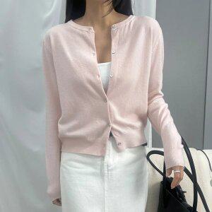 파스텔 봄 니트가디건 라운드넥 루즈핏 크롭가디건 핑크