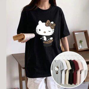 호피고양이 BOX 여성 오버핏 반팔 티셔츠 (8컬러) 박스티 빅사이즈