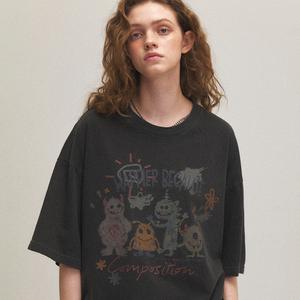 해피 데이 피그먼트 반팔티 스모크블랙