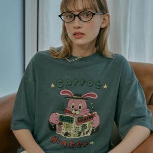 캐럿 홉피 피그먼트 반팔티 바질그린