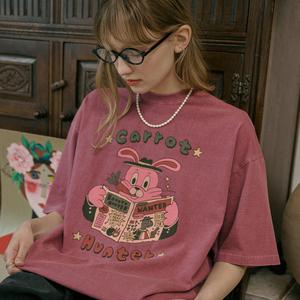 캐럿 홉피 피그먼트 반팔티 더스티핑크