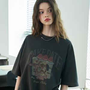 케이크 데이트 피그먼트 반팔티 스모크블랙