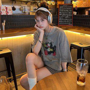 HELLO SPOTTY 피그먼트 반팔티 고스트그레이