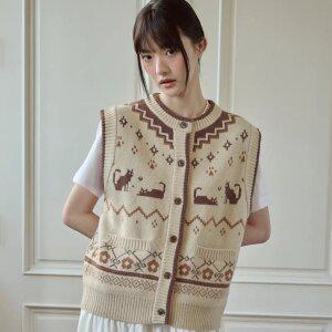 코지캣 니트 베스트 베이지