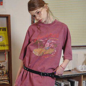 롤링 홉피 피그먼트 반팔티 더스티핑크