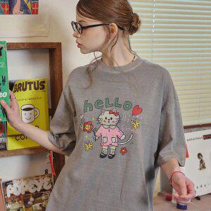 HELLO FLOWER 피그먼트 반팔티 고스트그레이