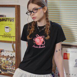 애플 러브 크롭 반팔티 블랙