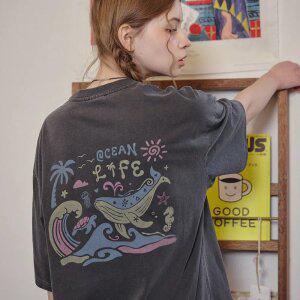 블루 웨이브 피그먼트 반팔티 스모크블랙