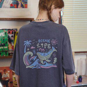 블루 웨이브 피그먼트 반팔티 다크블루