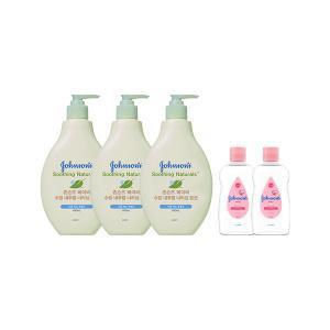 존슨즈 수딩내추럴 로션 400ml, 3개 + 증정(베이비오일 125ml, 2개)
