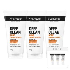 뉴트로지나 NEW 딥클린 아크네 포밍 클렌저 150g, 3개+증정(젠틀폼 클렌저 10g, 3개)