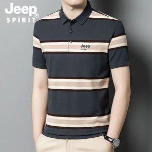 JEEP SPIRIT 남성용 반팔 여름 얇은 셔츠 옷깃 티셔츠