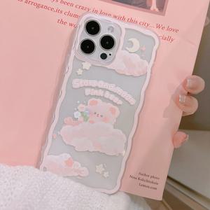 최신 귀여운 아이폰 케이스 핑크 구름 꼬마곰 투명 / 핸드폰케이스 16 15 14 13 12 미