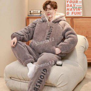 남성용 잠옷 두꺼운 플리스  겨울 산호 10대 대학생 남성 스타일 가을과 후드 라운지웨