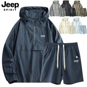 지프 JEEP SPIRIT 남녀공용 쿨링 바람막이 반바지 세트 상하의 셋업 아웃도어 UV차단9