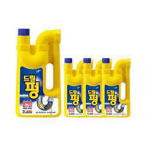 피죤 배수구 세정제 드릴펑 1L, 3개 + 드릴펑 2L, 1개