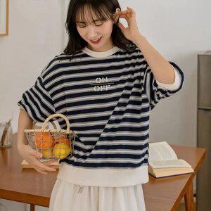 온앤오프 스트라이프 반팔맨투맨