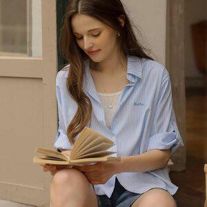 [JUST BETTER] 링클제로 스트라이프 자수 셔츠