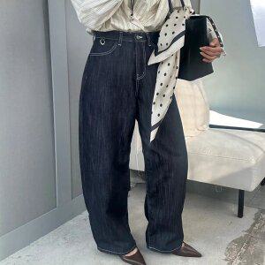 국내생산 논페이드 스티치 생지데님 세미와이드 배기청바지 키작녀 배기커브진 데님팬