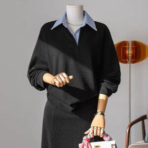 (안나앤플러스) 테릴 배색 카라 티셔츠[티셔츠ECM20] 빅사이즈