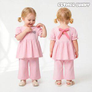 [에스더버니리틀] 샤랄라리본와이드팬츠상하복