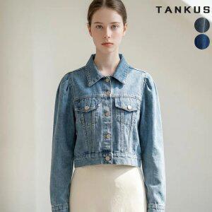 여성 퍼프소매 크롭 데님 자켓