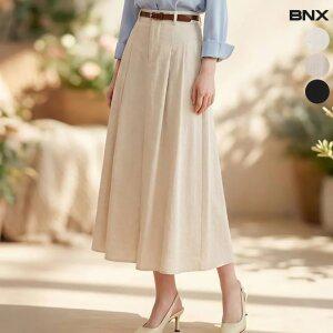 여성 하이웨스트 핀턱 벨트 롱스커트