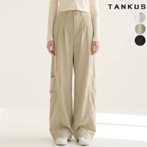 여성 사이드 핀턱 와이드 코튼 팬츠