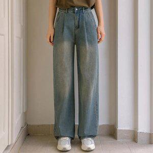 이지와이드 뒷밴딩 핀턱 데님