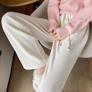 여성 겨울 밴딩 기모 코듀로이 골덴 와이드 팬츠 줄지 고무줄 데일리 트레이닝 바지