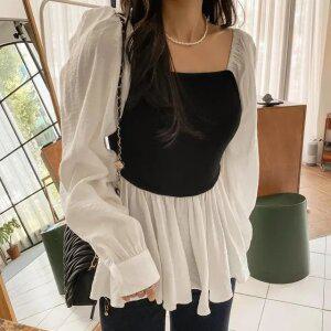 [시크릿라벨] [투웨이/체형커버] 골지탑 플레어 블라우스