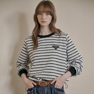 [MAXZA] 스트라이프 와펜 트위드 블라우스 티셔츠