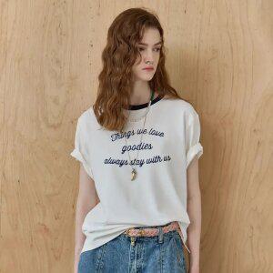 [MAXZA] 배색 라운드넥 레터링 반팔 티셔츠