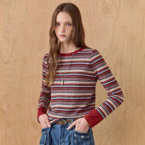 [MAXZA] 컬러 믹스 스트라이프 배색 라운드넥 니트