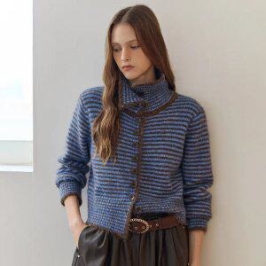 [MAXZA] 하이넥 카라 스트라이프 니트 가디건