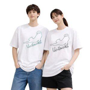 언테임드 화이트 빅고양이자수 순면 반팔티셔츠